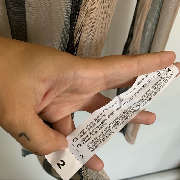 ZARA STRIPED ASYMMETRICAL BLACK AND BEIGE MESH TOP NWT - Picture 6 of 9